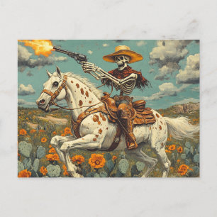 Skelettcowboy på en Appaloosa-häst i kaktus Vykort