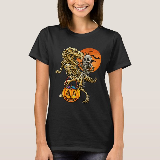 Skelettdinosaur Halloween-pumpa för pojkar barn  T Shirt (Framsida)