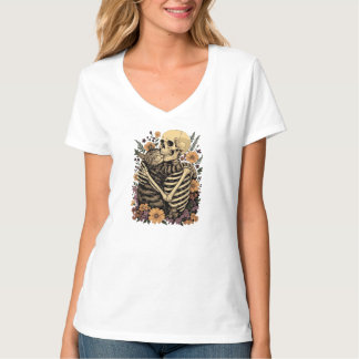 Skelettet som kramar katten Halloween Kattälskare T Shirt