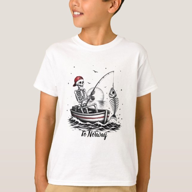 Skelettfiskare med fisk-skelett t shirt (Framsida)