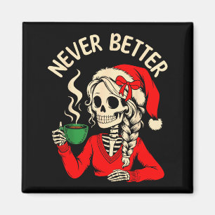 Skelettflicka Santa dricker kaffe Xmas rolig Sku Magnet