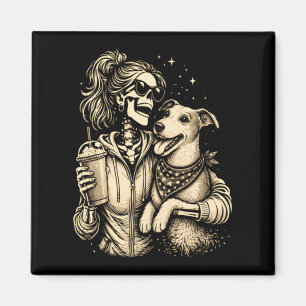 Skelettflicka som kramar hund - Cool gothisk husdj Magnet