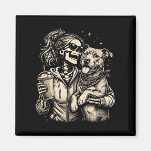 Skelettflicka som kramar hund - Cool gotisk husdju Magnet