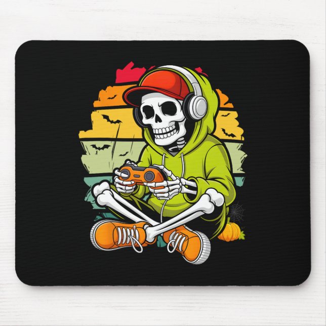 Skelettgamer Latmaskerad Kostym för Halloween Cool Musmatta (Framsidan)
