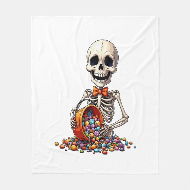 Skelettgodis skål Halloween Fleecefilt (Framsidan)