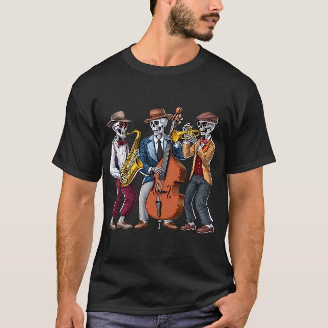 Skelettjazzmusiker T Shirt (Framsida)
