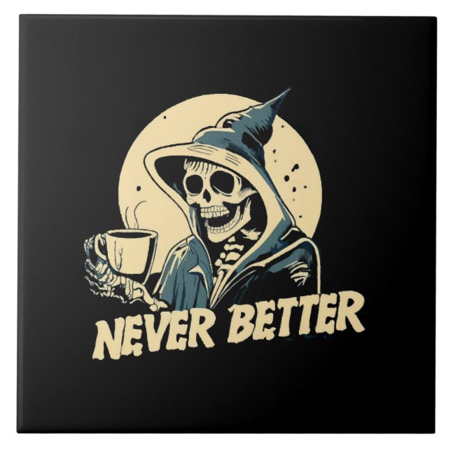 Skelettkaffe Halloween Kakelplatta (Framsidan)