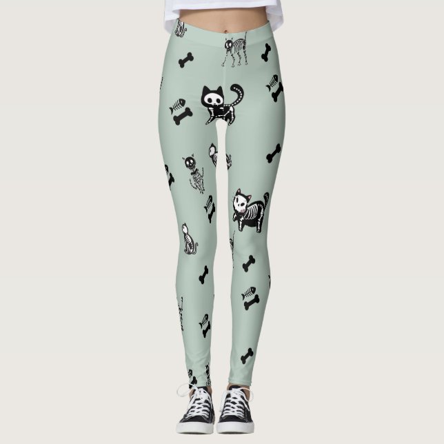 Skelettkatt Fisk Skelett Ben Leggings (Framsida)