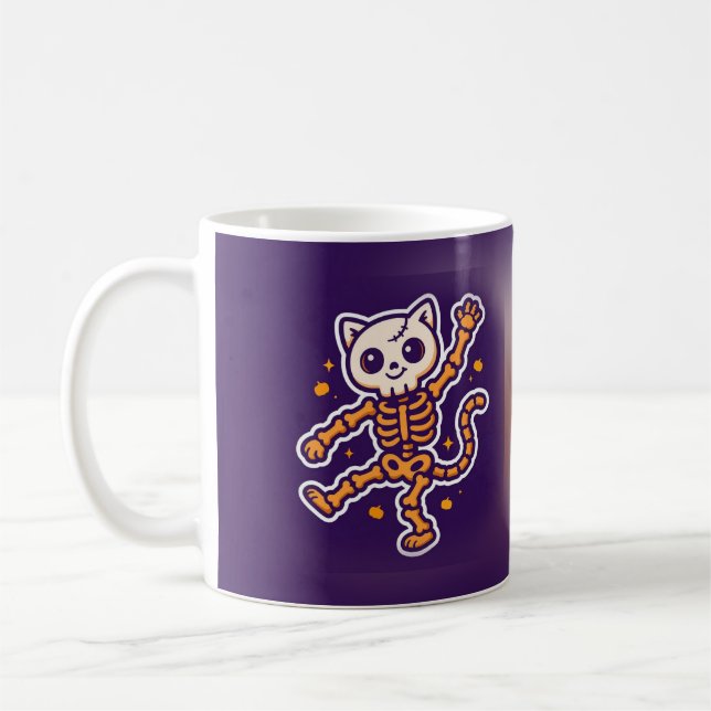 Skelettkattdans Halloween Kaffemugg (Vänster)