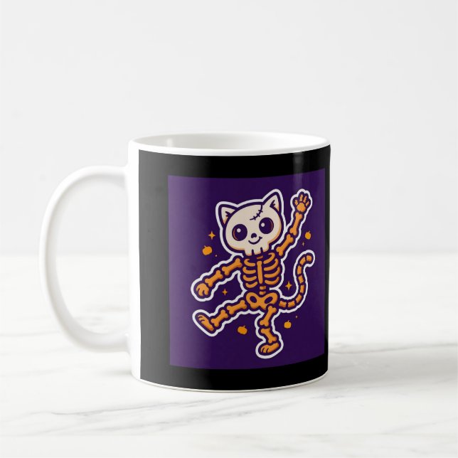 Skelettkattdans Halloween Kaffemugg (Vänster)