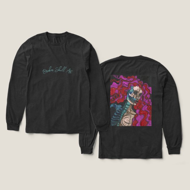Skelettkvinna Långärmad T Shirt (Design framsida och baksida)