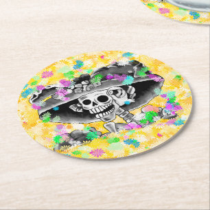 Skelettkvinnan som skrattar Dia De Los Muertos Underlägg Papper Rund