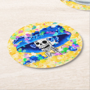 Skelettkvinnan som skrattar Dia De Los Muertos Underlägg Papper Rund