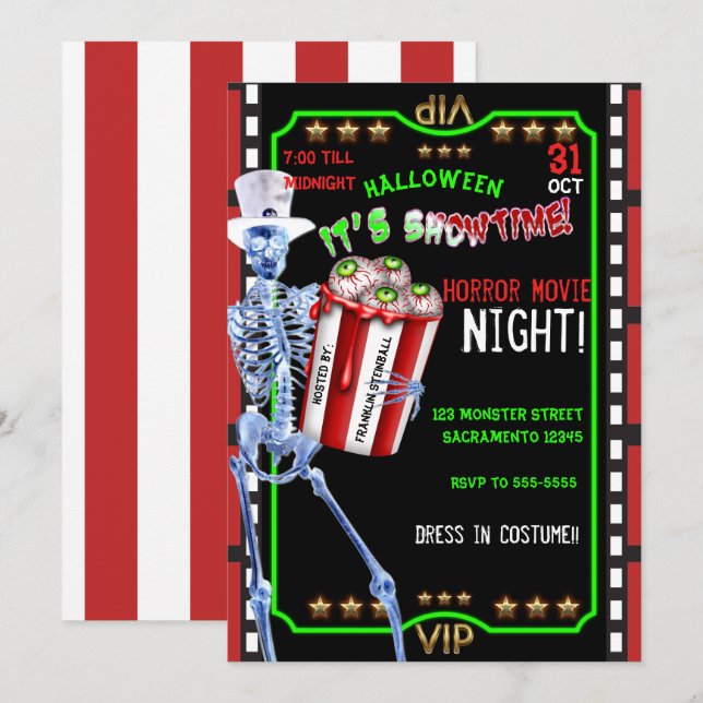 Skelettmajs ögon Halloween filmnatt Inbjudningar (Fram/baksida)