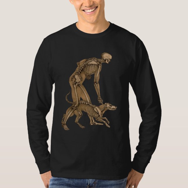 Skelettman med hund Anatomi konst T Shirt (Framsida)