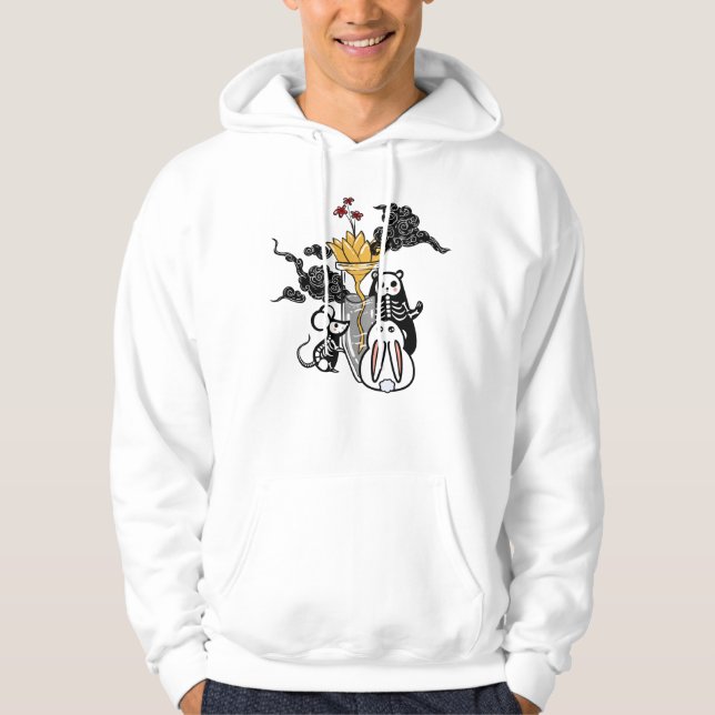 Skelettmuspanda & Guldblomma Zen Hoodie (Framsida)