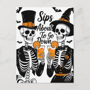 Skelettpar Halloween Helg Vykort