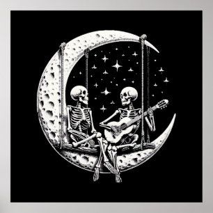 Skelettpar Måne Gitarr Poster