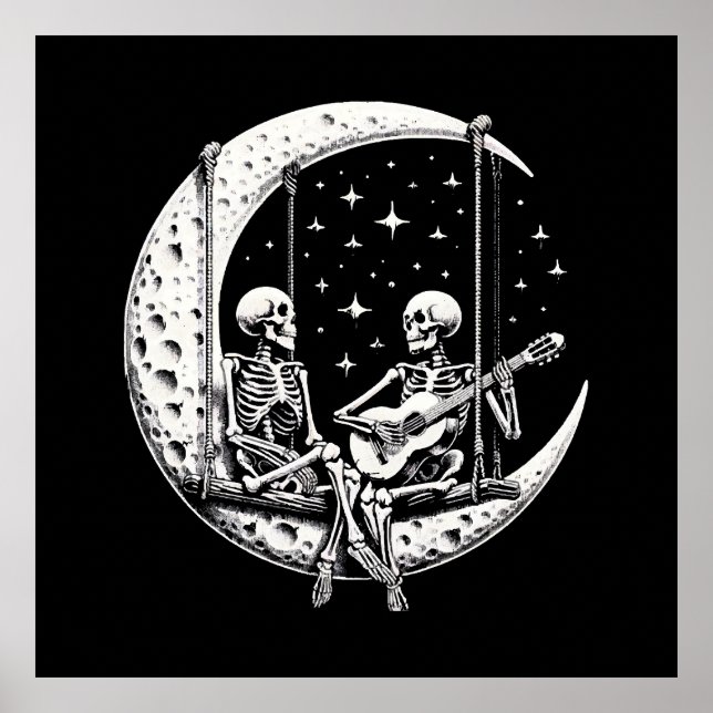 Skelettpar Måne Gitarr Poster (Framsidan)