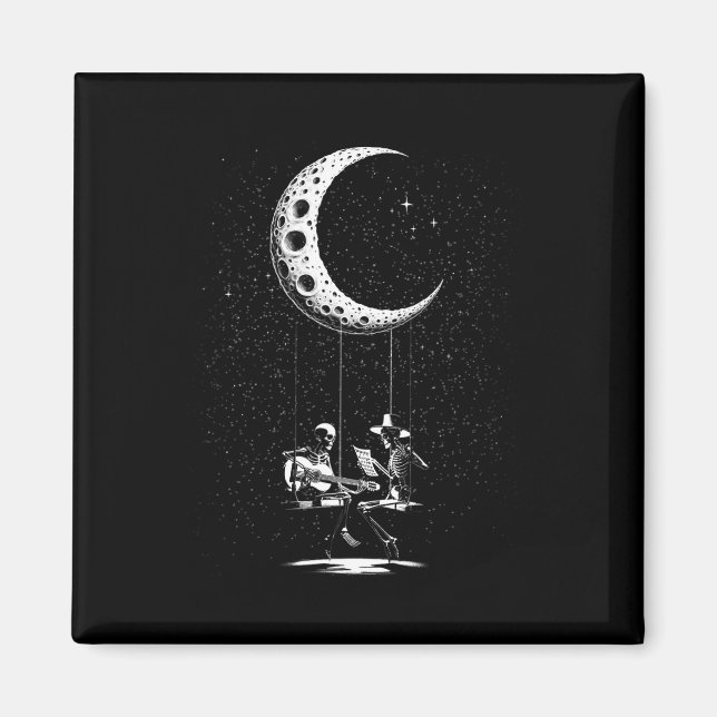 Skelettpar Moon spelar gitarr Halloween  Magnet (Framsidan)
