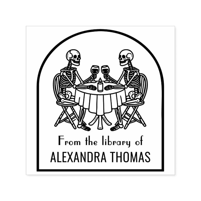 Skelettpar som dricker vin Biblioteksboknamn Självfärgande Stämpel (Design)
