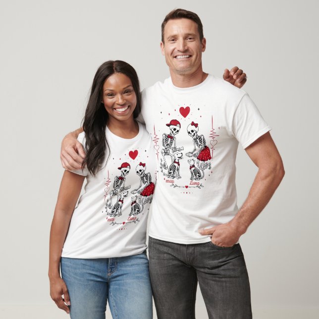 Skelettpar som matar hund och katt t shirt (Unisex)