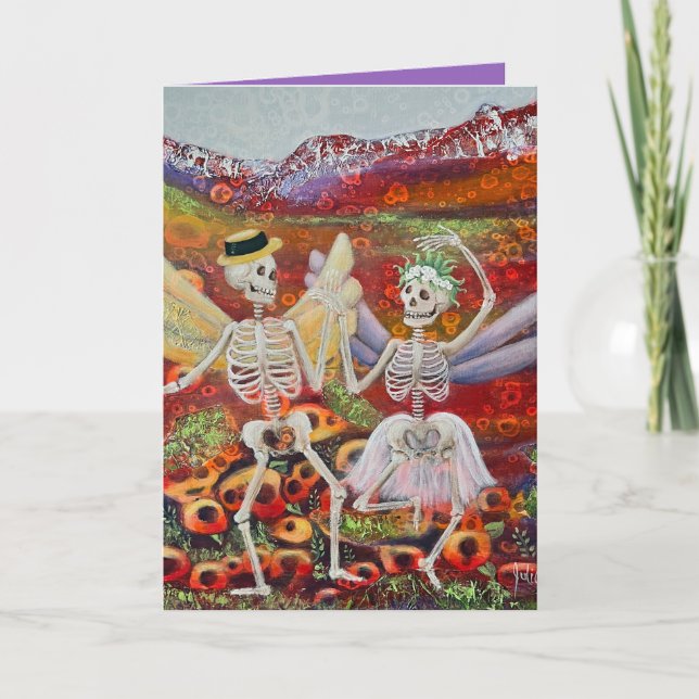 Skelettpar Spöklik Romance Kort (Framsida)
