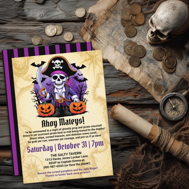 Skelettpirat Halloween-fest Inbjudningar (Skapare uppladdad)