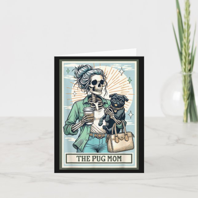 Skelettpresent till Pug-mamma för skumma Halloween Kort (Framsida)