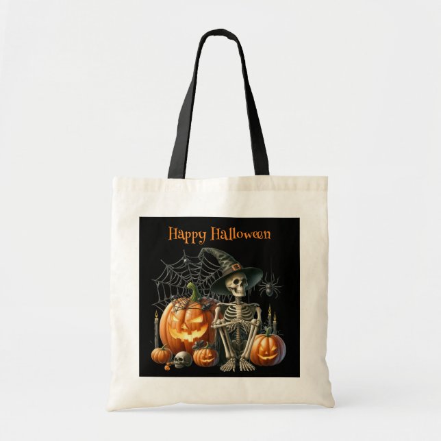 Skelettpumpa Halloween-handväska Tygkasse (Framsidan)