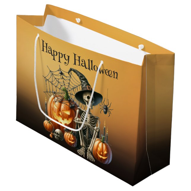 Skelettpumpa Halloween-presentpåse (Framsidan Vinklad)