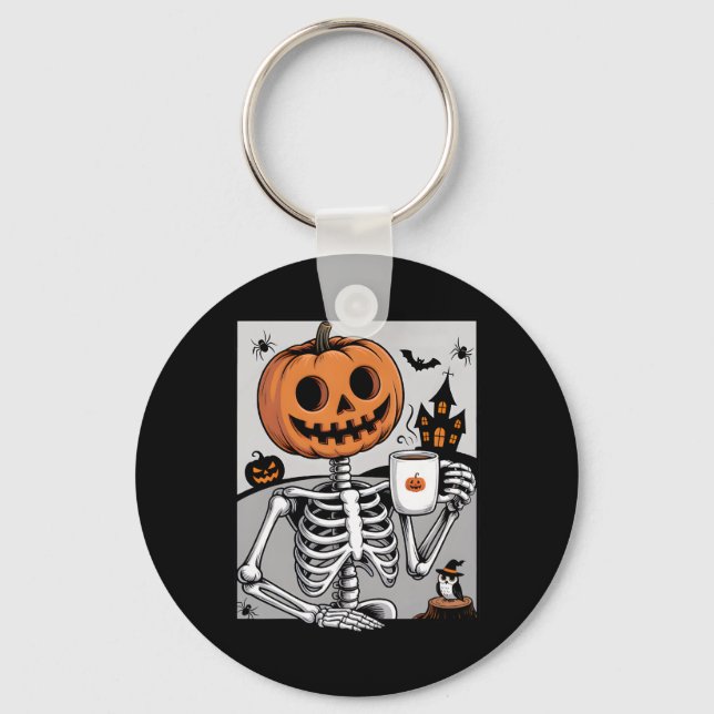 Skelettpumpa som dricker kaffe män kvinnor Hallowe Nyckelring (Framsida)