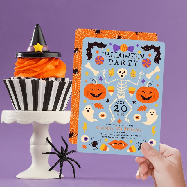 Skelettpumpa spöken Blå Halloween födelsedag Inbjudningar (Skapare uppladdad)