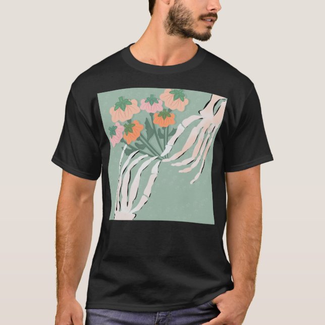 Skelettpumpabouquet Halloween T Shirt (Framsida)
