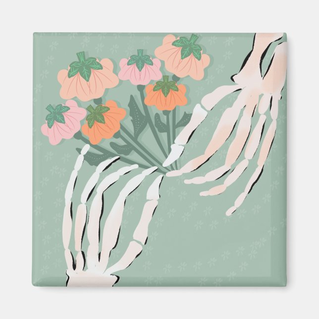 Skelettpumpabukett Halloween Bröllopsdusch Magnet (Framsidan)