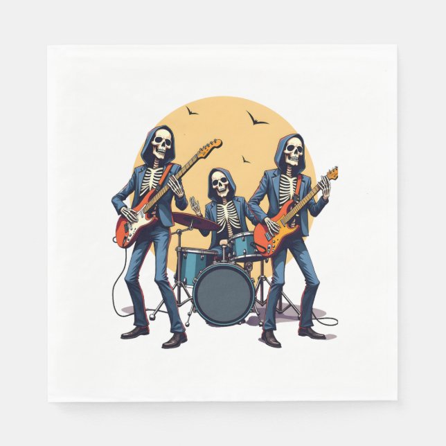 Skelettrockband � Rollig Halloween-tröja Pappersservett (Framsidan)