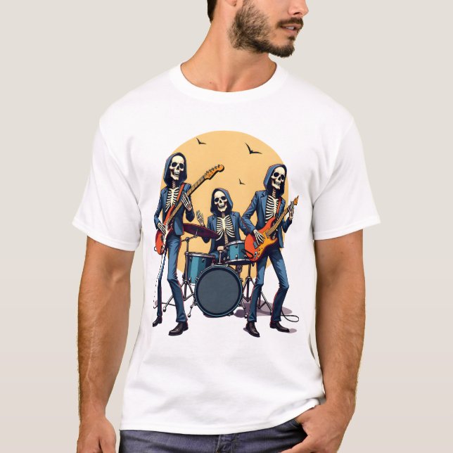 Skelettrockband � Rollig Halloween-tröja T Shirt (Framsida)