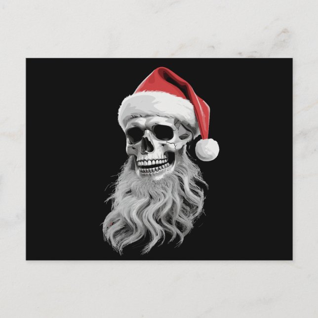 Skelettskalle jul läskig tomte skägg jul helg vykort (Framsida)