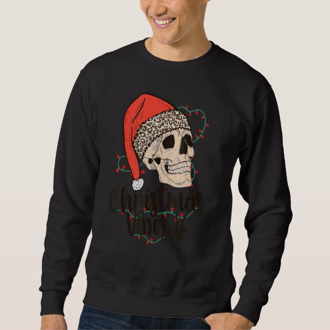Skelettskalle julstämning leopard jultomte hatt X Lång Ärmad Tröja (Framsida)