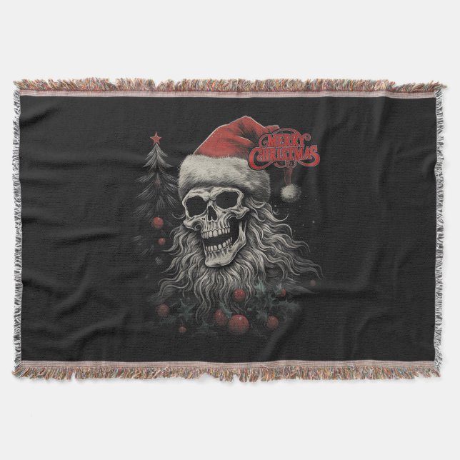 Skelettskalle Rolig God Jul Tomte Matchande Filt (Framsidan)
