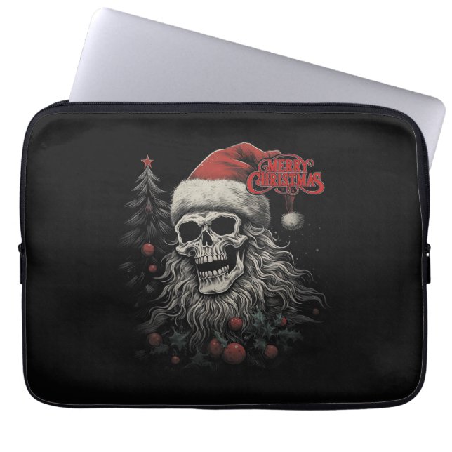 Skelettskalle Rolig God Jul Tomte Matchande Laptop Fodral (Framsidan)