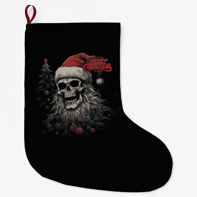 Skelettskalle Rolig God Jul Tomte Matchande Stor Julstrumpa (Framsidan)
