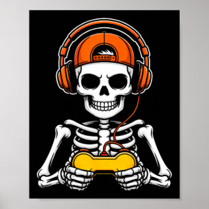 Skelettspelare Rolig Halloween-spelkontroll S Poster