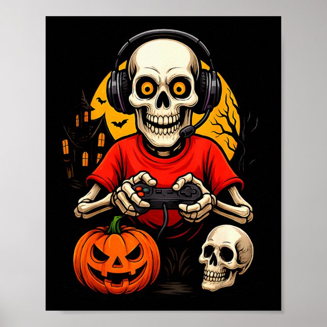Skelettspelare som spelar tv-spel Halloween-spöke Poster (Framsidan)