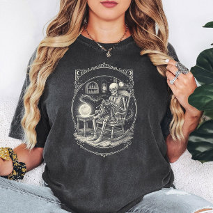 Skelettstickning Celestielt Garn Gotisk Mån Dekor T Shirt