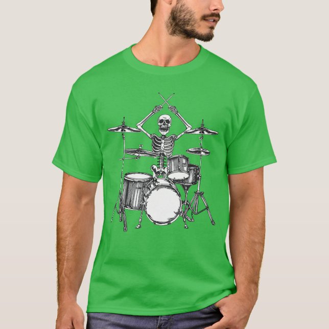 Skeletttrummis Halloweentrummis Rock Roll T Shirt (Framsida)