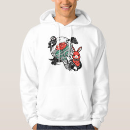 Skelettuggla & Röd Ros Glödlampa Konst Hoodie