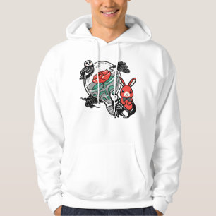 Skelettuggla & Röd Ros Glödlampa Konst Hoodie