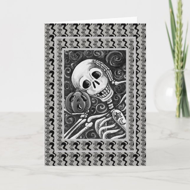 SKELLT OCH JACK GOTH HALLOWEN GREETARD Blank Kort (Framsida)