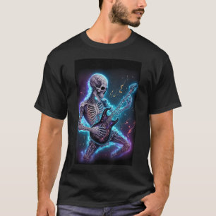 Skelnät som spelar elektrisk gitarr i rymden t shirt